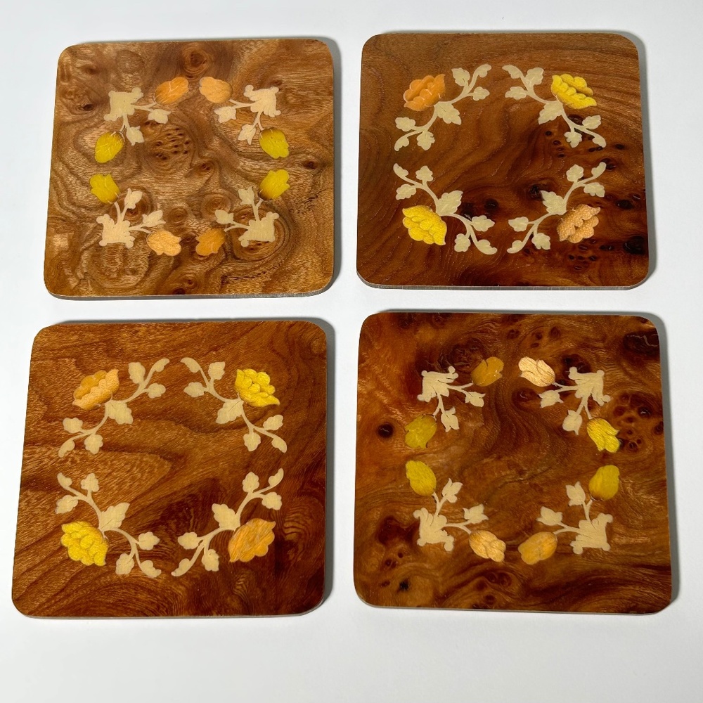 Notturno Intarsio Inlaid Wood Coasters Made in Sorrento Italy Set of 4
